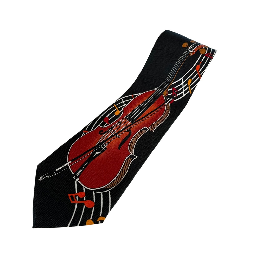Christian Lauren Mens Silk Tie Black Cello‎ Violin Musical Notes Orchestra Theme